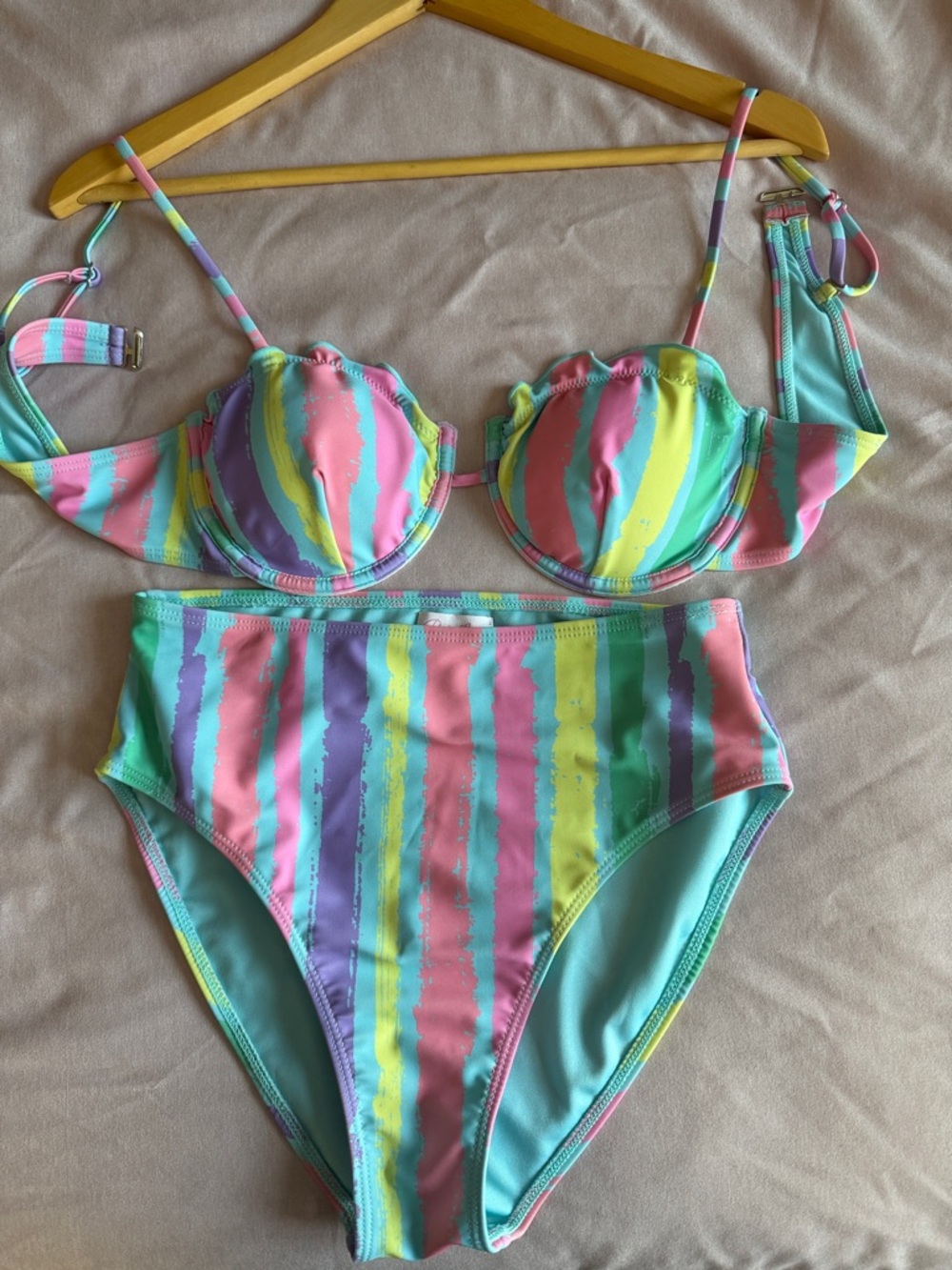 Colorful Striped High-Waist Bikini Set